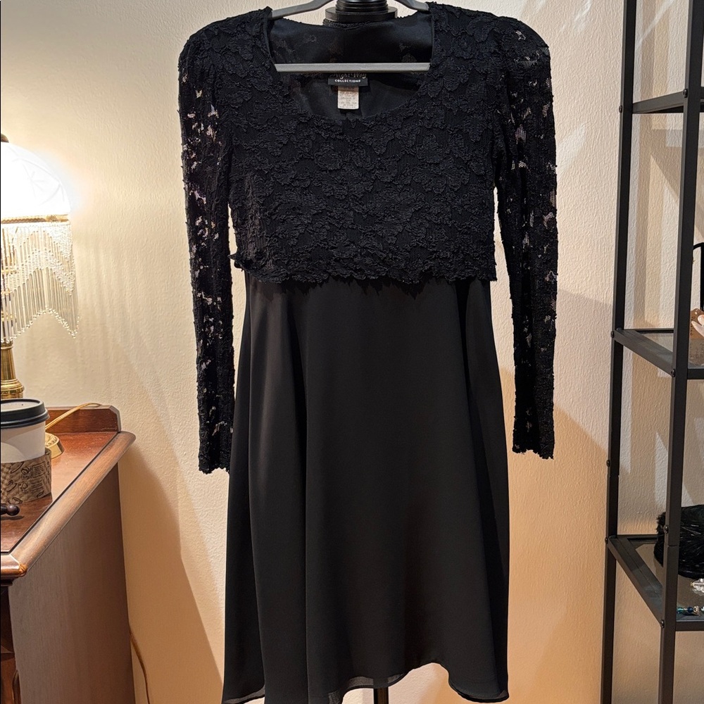 Vintage Elegant Black Lace Overlay Dress